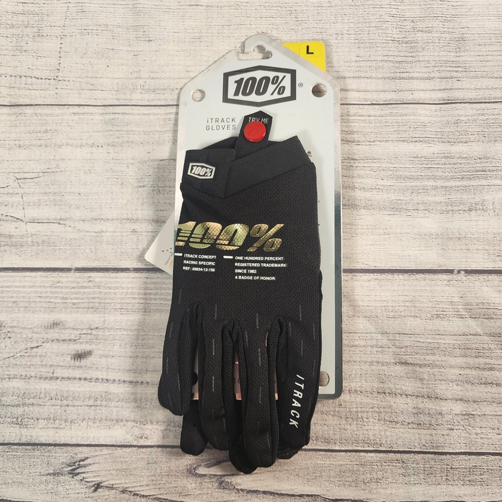100% iTrack Motocross MTB Racing Gloves Black Gold 10008-00007 Size Large NEW